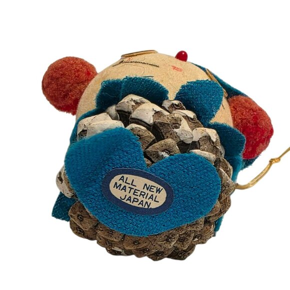 VTG Pinecone Snowman Ornament Winking Eyes Blue Hat Japan Christmas Clown MCM - Picture 3 of 9